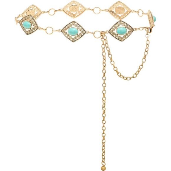 Accessories - Turquoise Inlay Adjustable Waist Chain Belt – Retro Western Boho Jewelry